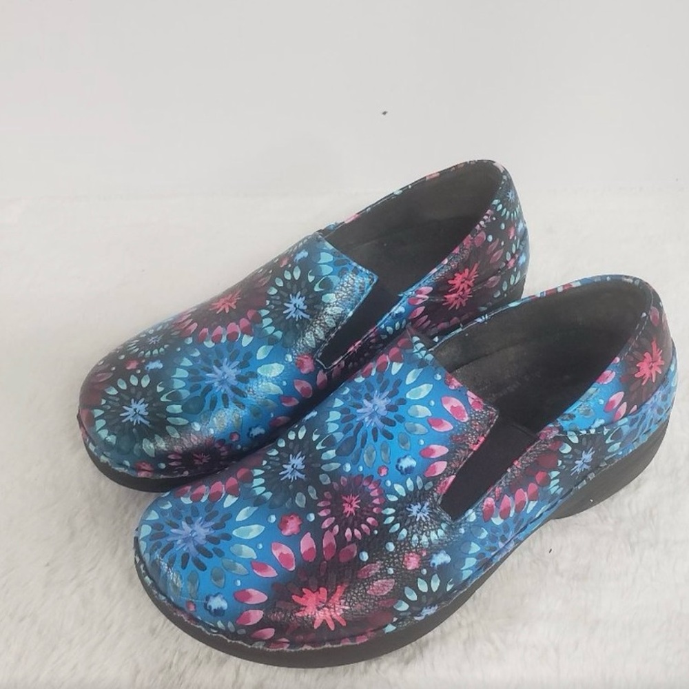Spring Step Blue and Pink Floral Mules